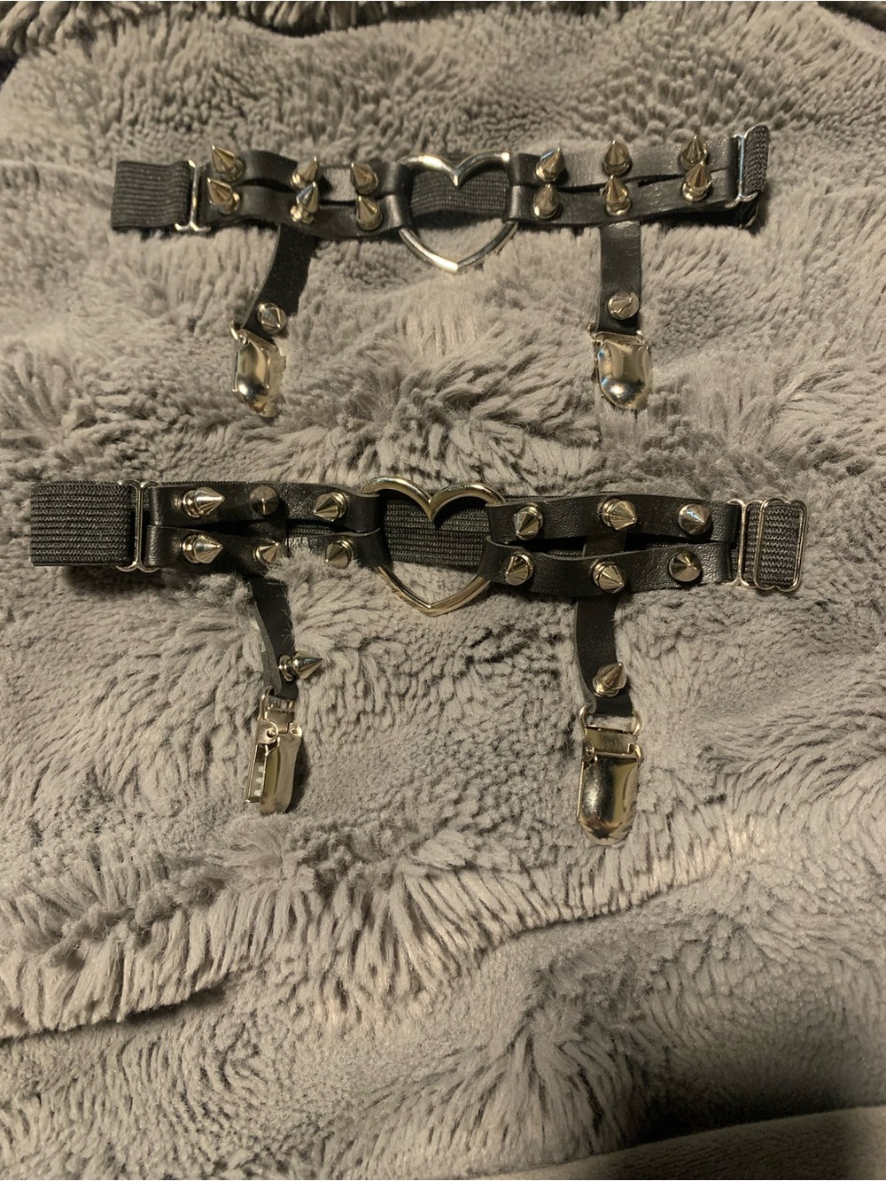 Black Heart Studded Garter Straps - Women Accessories